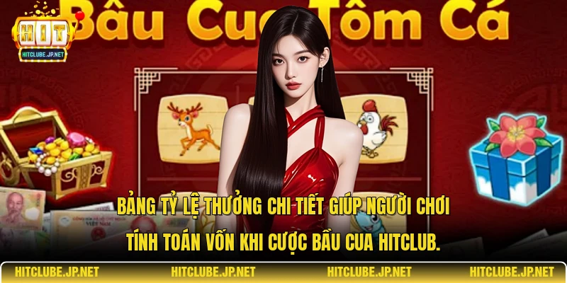 Bảng tỷ lệ thưởng chi tiết giúp người chơi tính toán vốn khi cược bầu cua Hitclub.