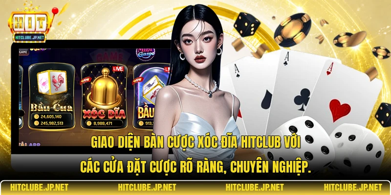 Giao diện bàn cược xóc đĩa Hitclub với các cửa đặt cược rõ ràng, chuyên nghiệp.